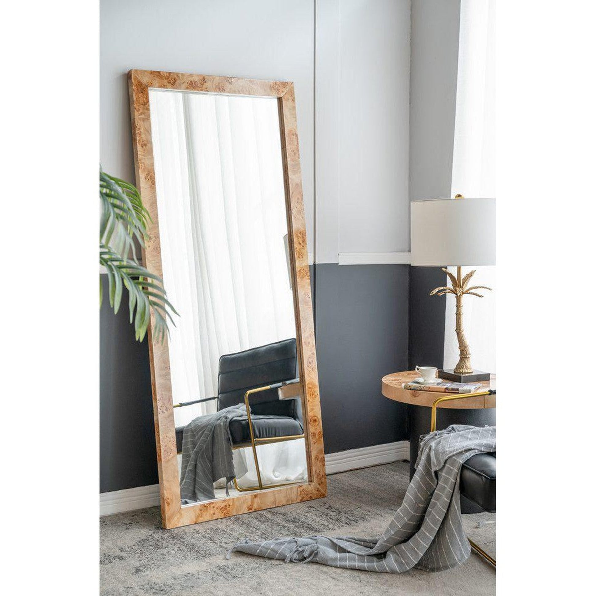 A&B Home 32" x 71" Bundle of 6 Rectangular Brown Burl Wood Framed Floor Mirror