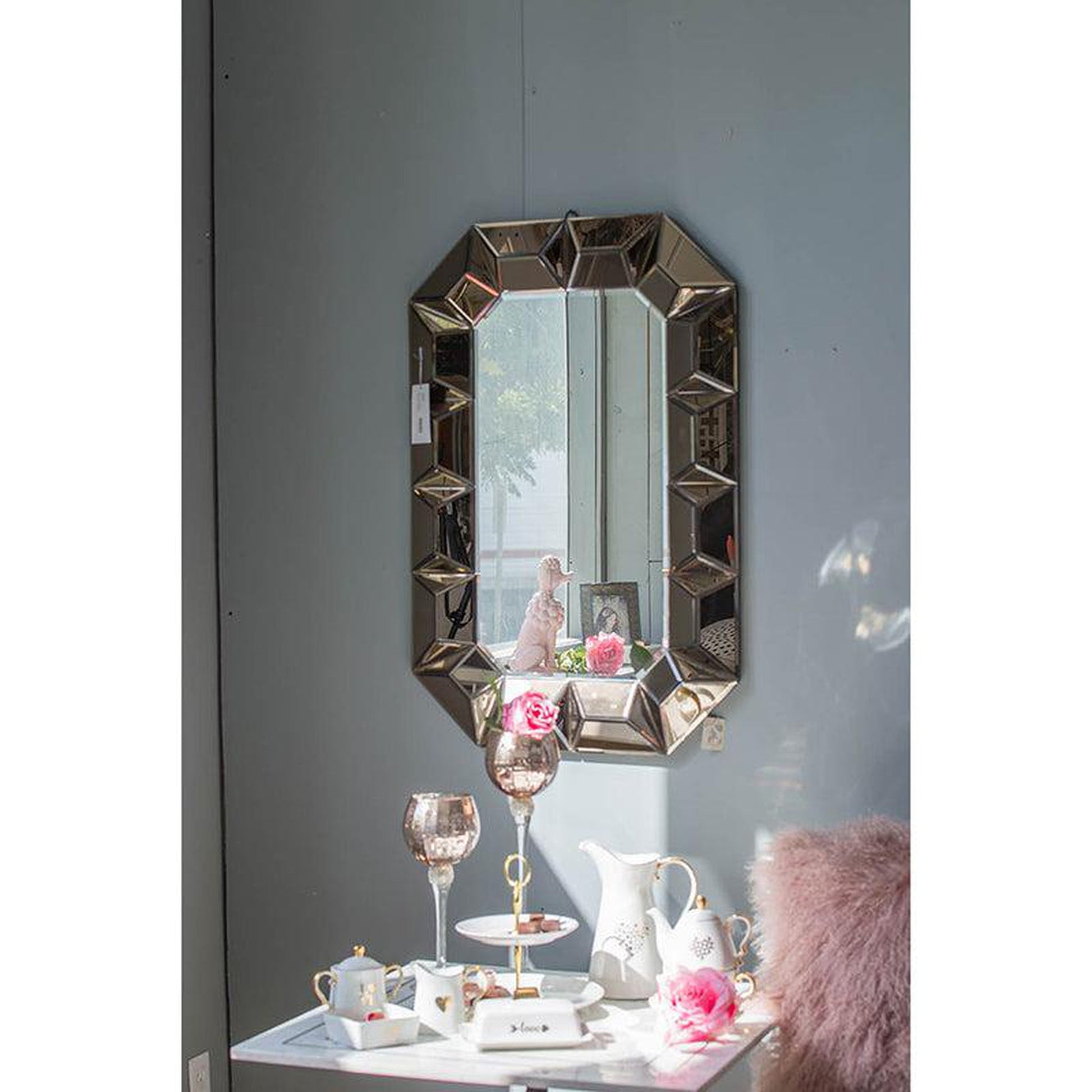 A&B Home 35" x 24" Bundle of 8 Geometric Rose Gold Frame Wall-Mounted Mirror