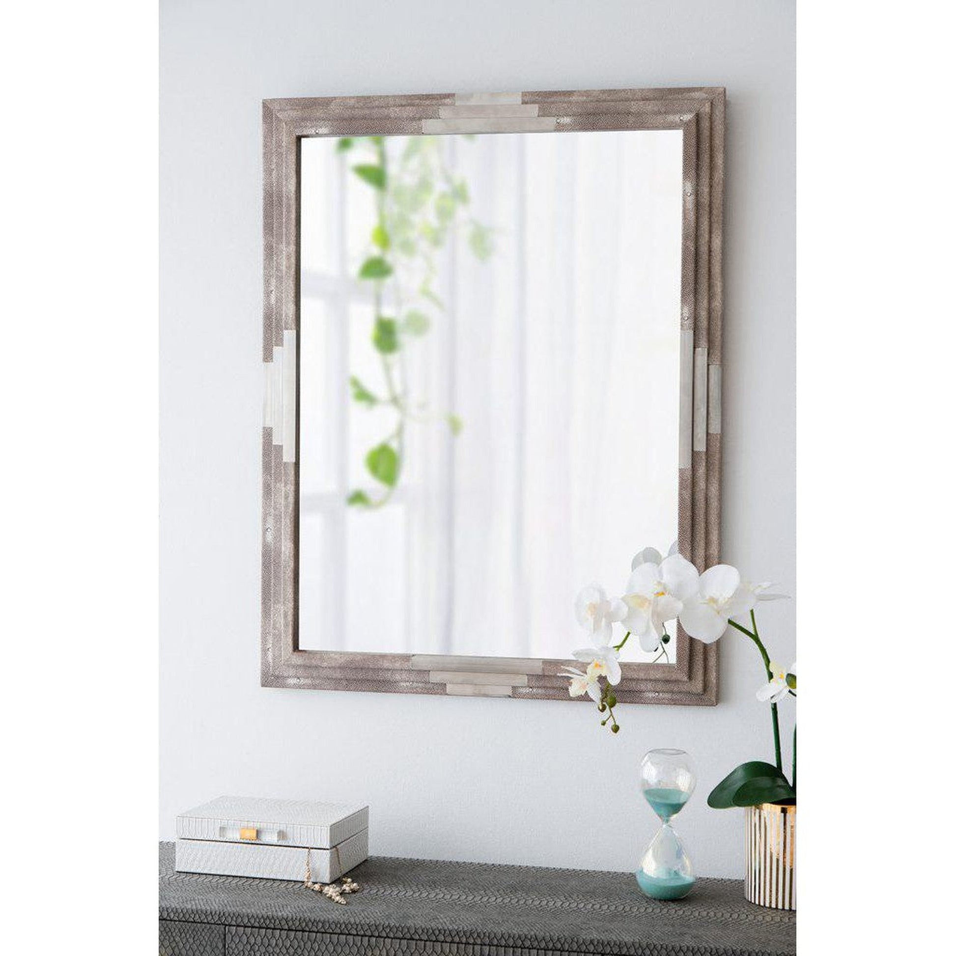 A&B Home 35" x 27" Bundle of 8 Rectangular Matte Gray 3D Wooden Frame Wall-Mounted Mirror