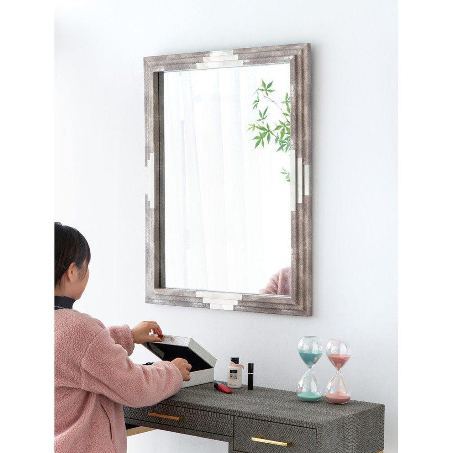 A&B Home 35" x 27" Bundle of 8 Rectangular Matte Gray 3D Wooden Frame Wall-Mounted Mirror