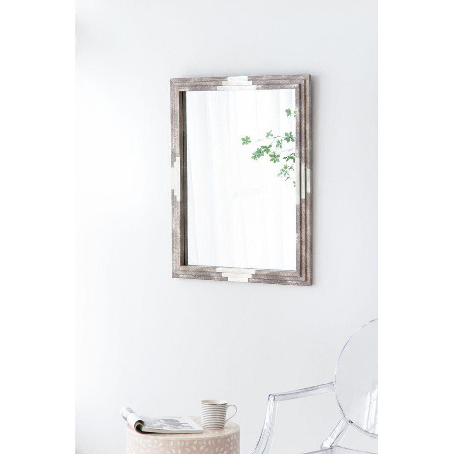 A&B Home 35" x 27" Rectangular Matte Gray 3D Wooden Frame Wall-Mounted Mirror