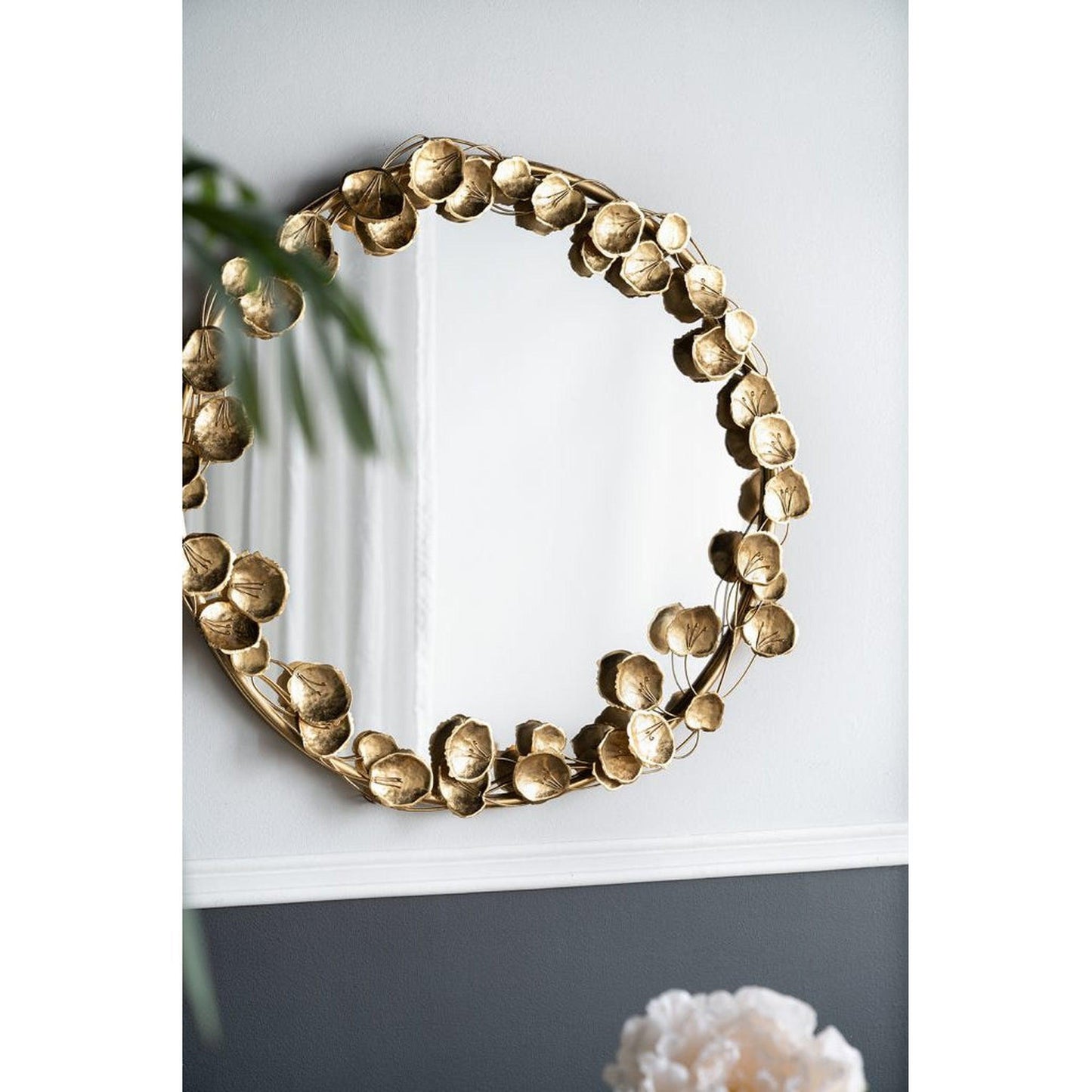 A&B Home 35" x 35" Bundle of 10 Round Gold Metal Frame Wall-Mounted Mirror With Golden Leaf Accent