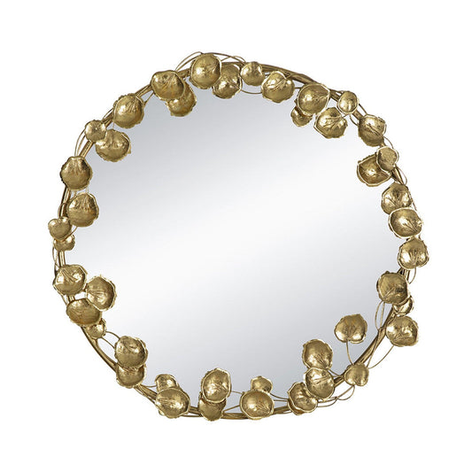 A&B Home 35" x 35" Bundle of 10 Round Gold Metal Frame Wall-Mounted Mirror With Golden Leaf Accent