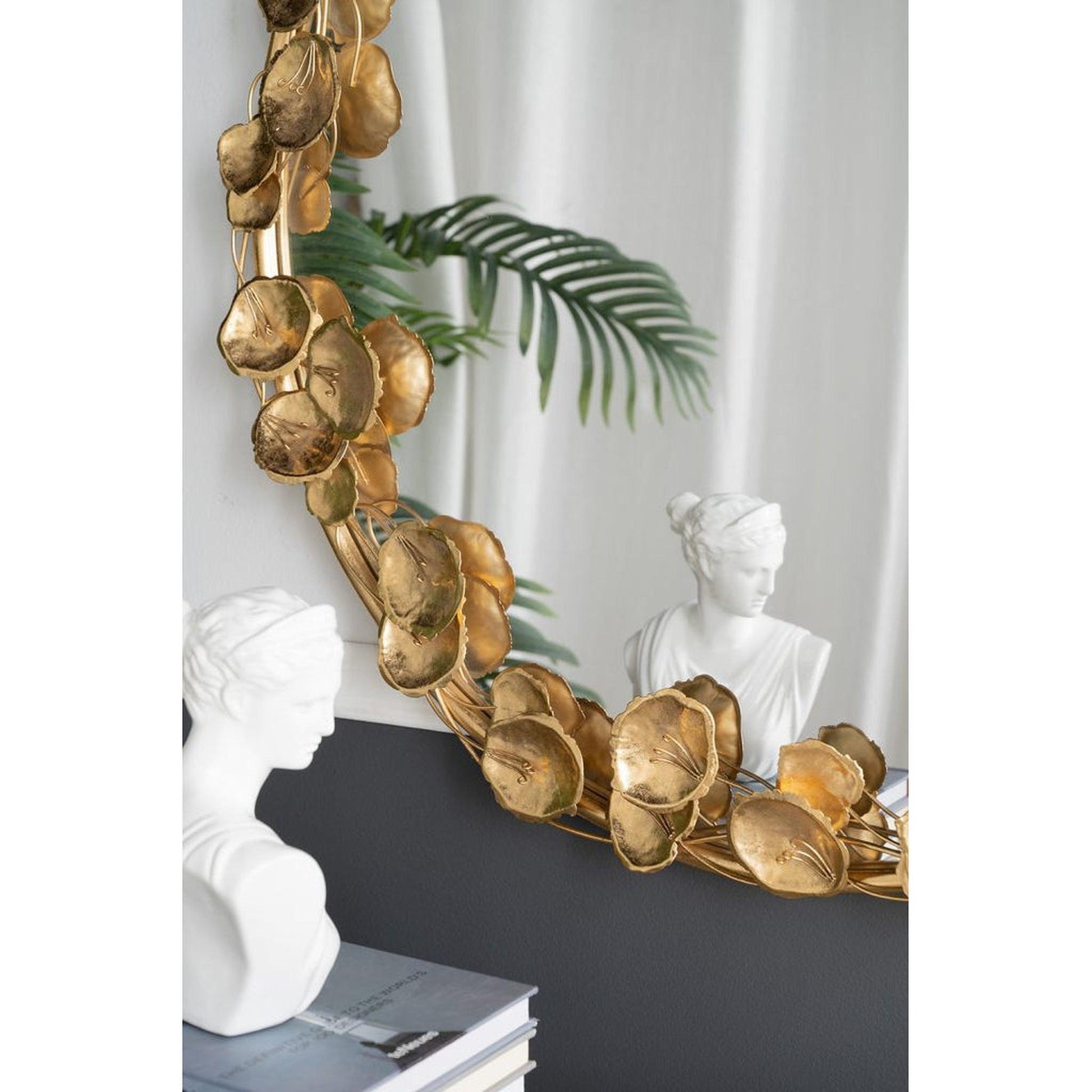 A&B Home 35" x 35" Bundle of 15 Round Gold Metal Frame Wall-Mounted Mirror With Golden Leaf Accent