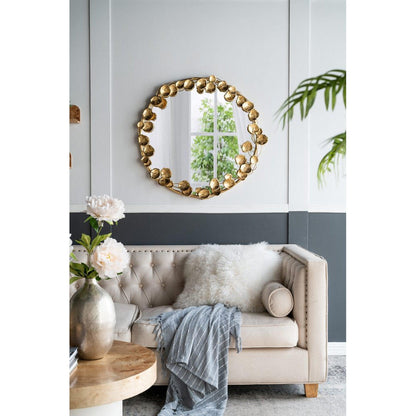 A&B Home 35" x 35" Bundle of 15 Round Gold Metal Frame Wall-Mounted Mirror With Golden Leaf Accent
