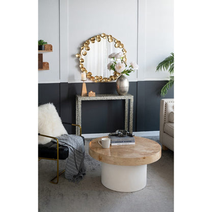 A&B Home 35" x 35" Bundle of 15 Round Gold Metal Frame Wall-Mounted Mirror With Golden Leaf Accent