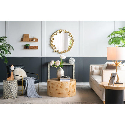 A&B Home 35" x 35" Bundle of 15 Round Gold Metal Frame Wall-Mounted Mirror With Golden Leaf Accent