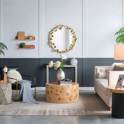 A&B Home 35" x 35" Bundle of 15 Round Gold Metal Frame Wall-Mounted Mirror With Golden Leaf Accent