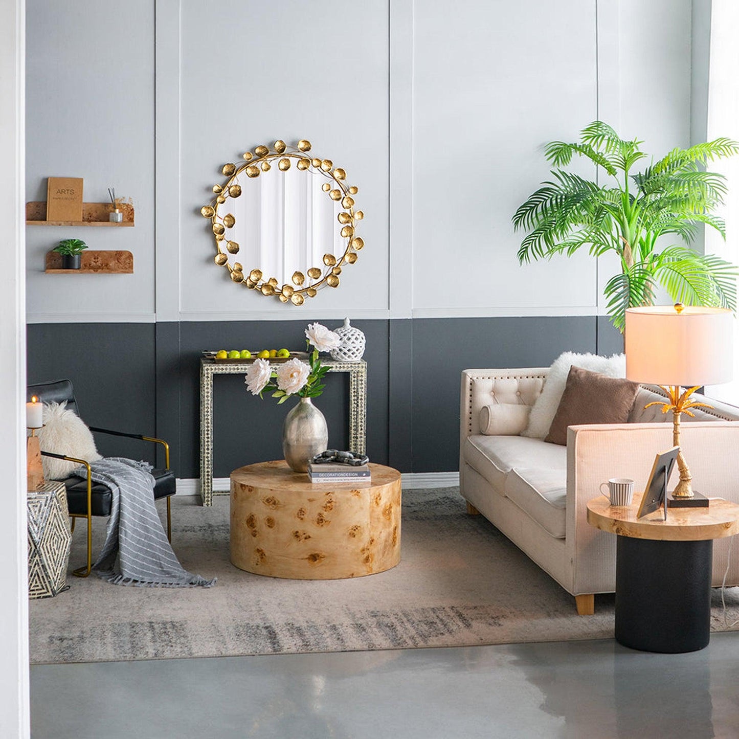 A&B Home 35" x 35" Bundle of 15 Round Gold Metal Frame Wall-Mounted Mirror With Golden Leaf Accent