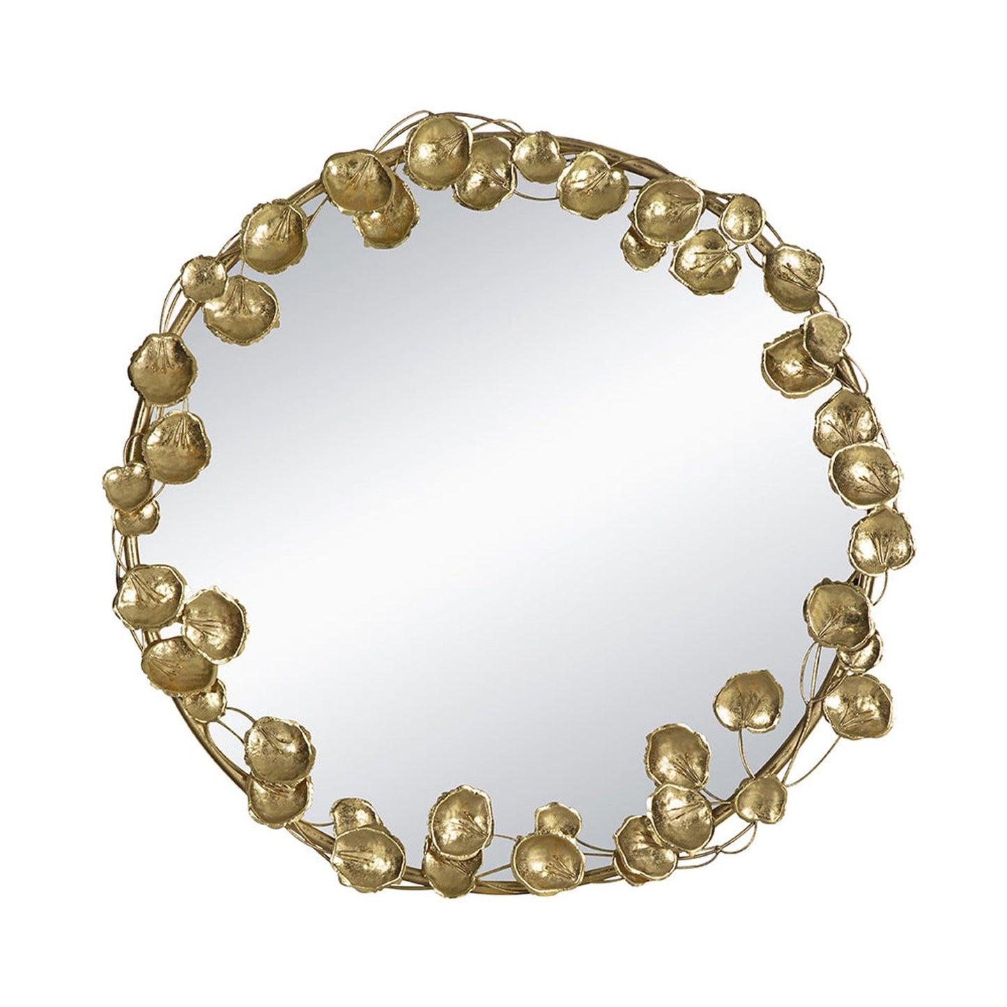 A&B Home 35" x 35" Bundle of 15 Round Gold Metal Frame Wall-Mounted Mirror With Golden Leaf Accent