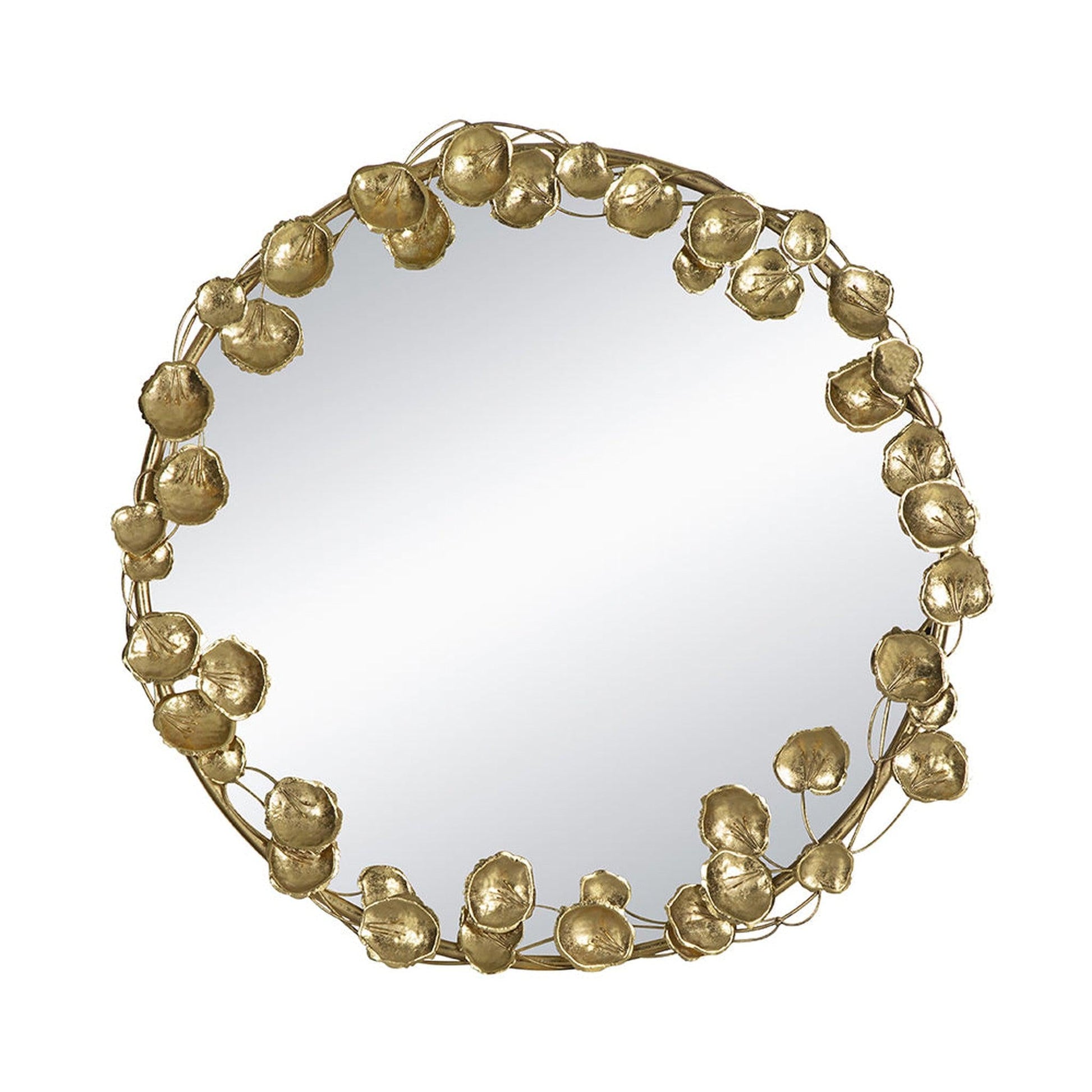 A&B Home 35" x 35" Bundle of 15 Round Gold Metal Frame Wall-Mounted Mirror With Golden Leaf Accent