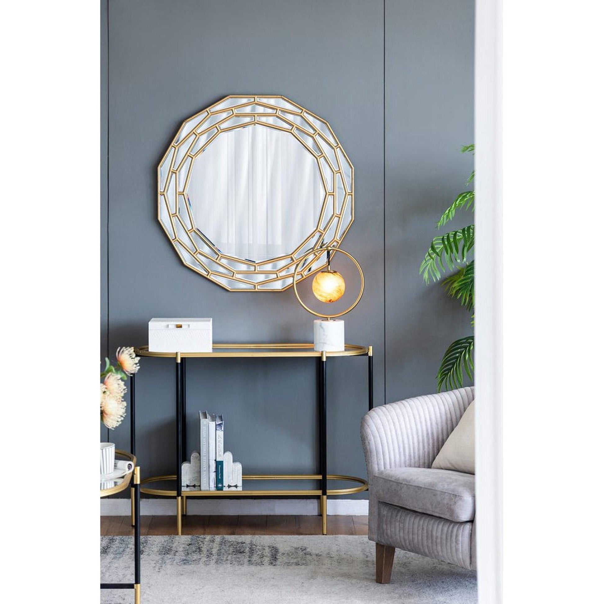 A&B Home 35" x 35" Bundle of 5 Round Brushed Metallic Gold Wooden Frame Wall-Mounted Mirror