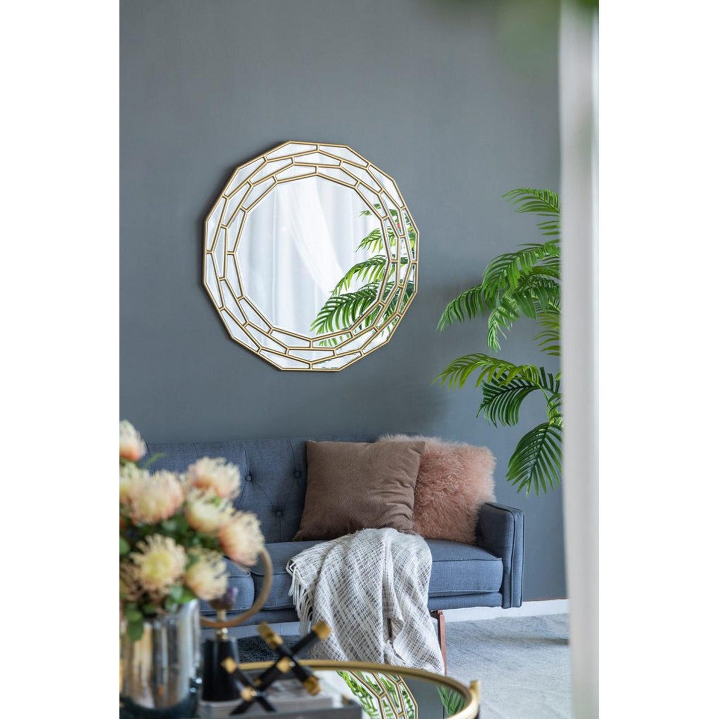 A&B Home 35" x 35" Bundle of 8 Round Brushed Metallic Gold Wooden Frame Wall-Mounted Mirror