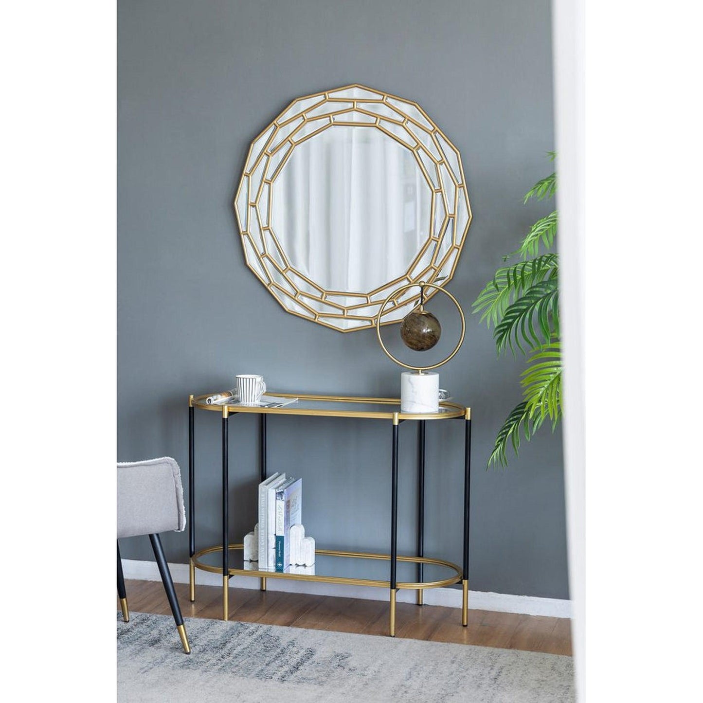 A&B Home 35" x 35" Bundle of 8 Round Brushed Metallic Gold Wooden Frame Wall-Mounted Mirror