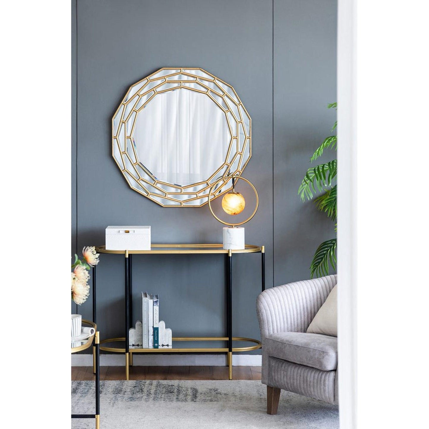 A&B Home 35" x 35" Bundle of 8 Round Brushed Metallic Gold Wooden Frame Wall-Mounted Mirror