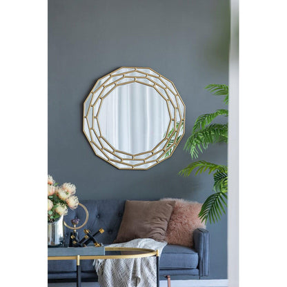 A&B Home 35" x 35" Bundle of 8 Round Brushed Metallic Gold Wooden Frame Wall-Mounted Mirror
