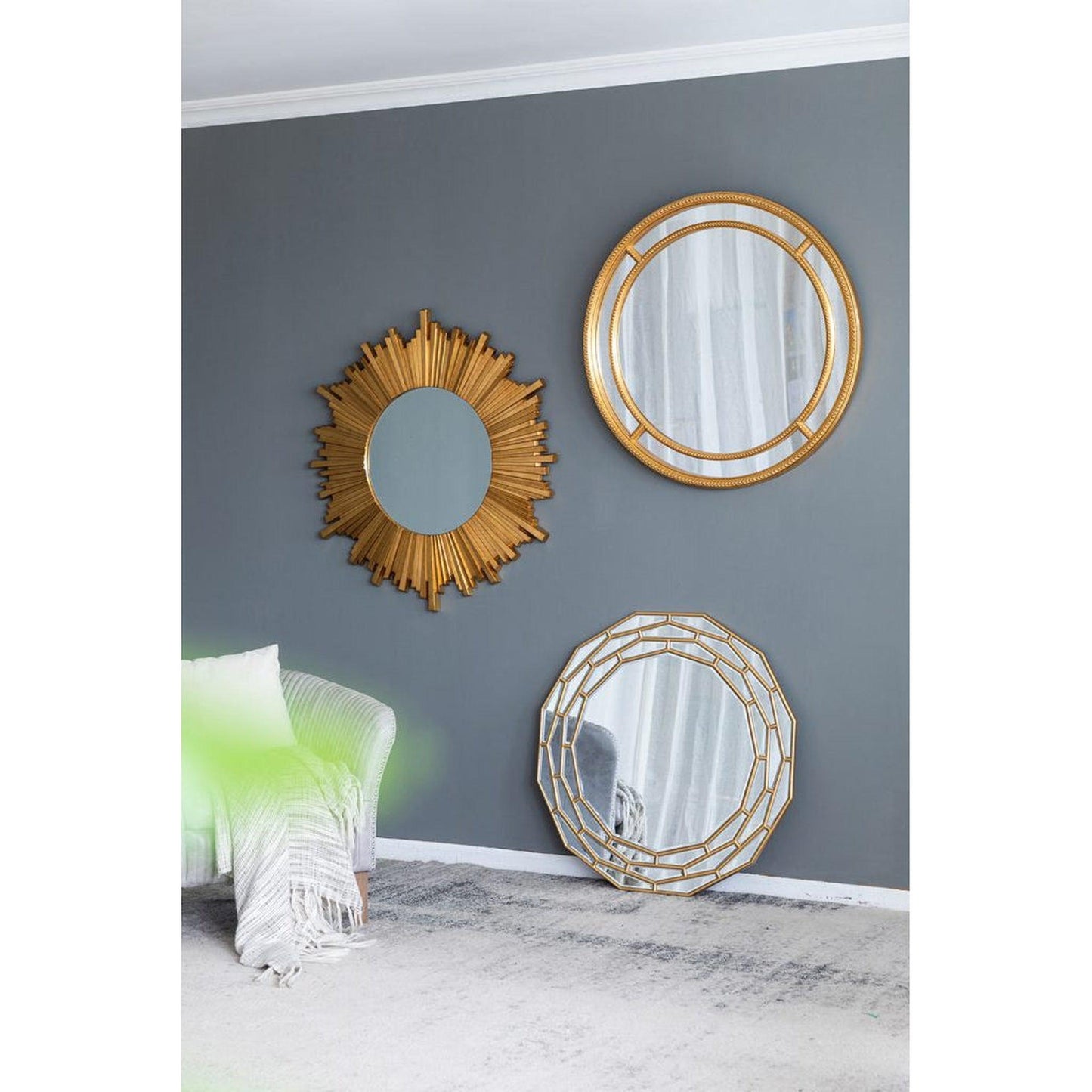 A&B Home 35" x 35" Bundle of 8 Round Gold Double Frame Wall-Mounted Mirror