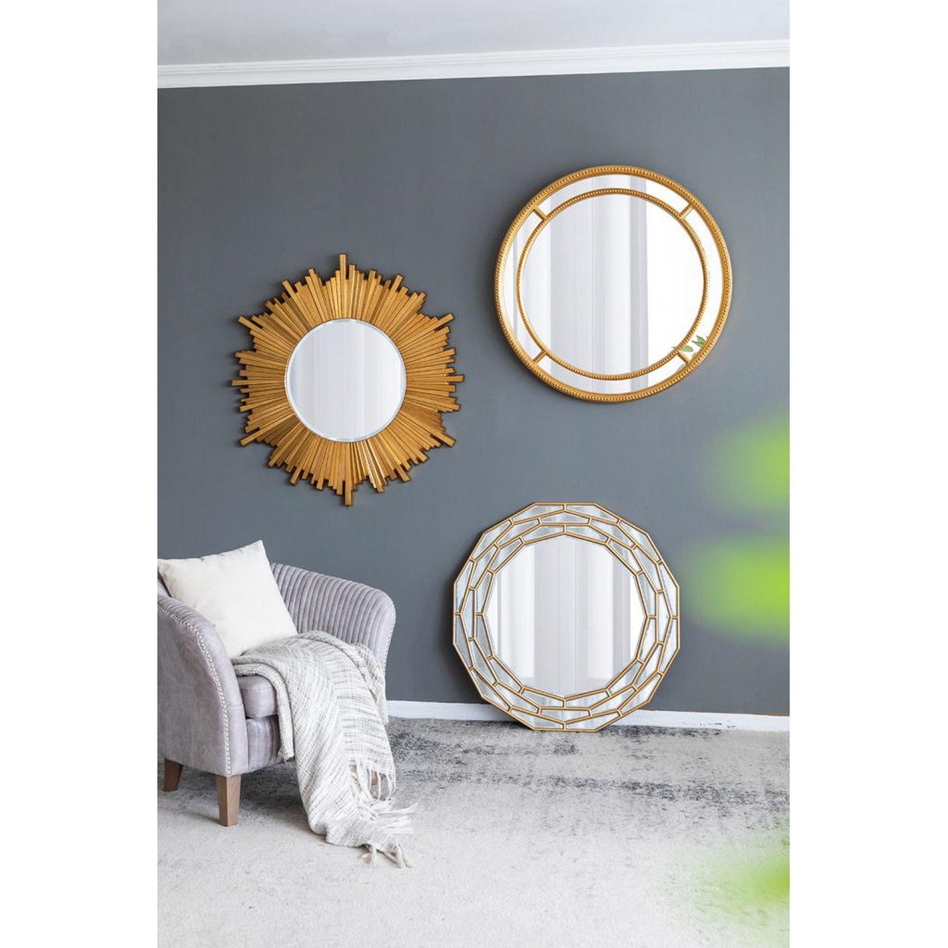 A&B Home 16 x 48 Set of 2 Rectangular Polished Gold Frame Wall-Mounted  Mirror With Regal Medallion Details