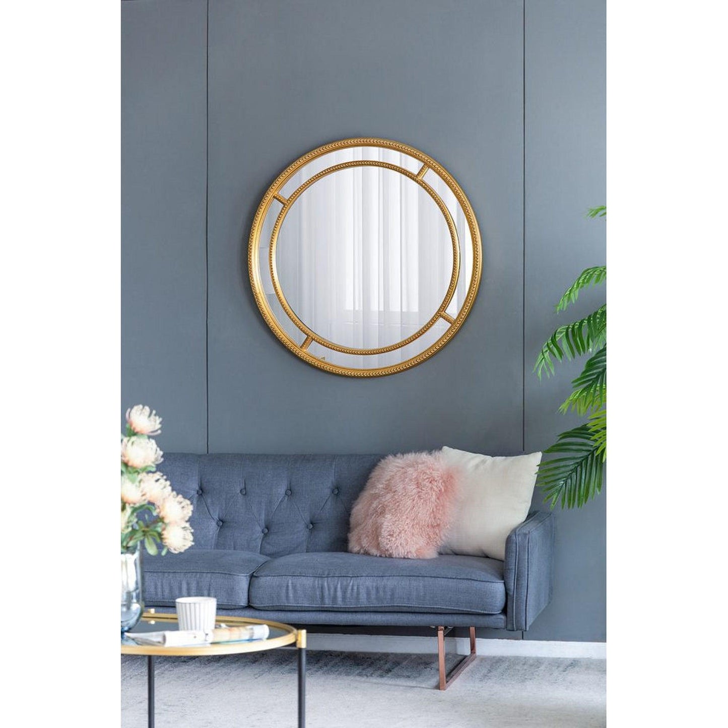 A&B Home 35" x 35" Bundle of 8 Round Gold Double Frame Wall-Mounted Mirror