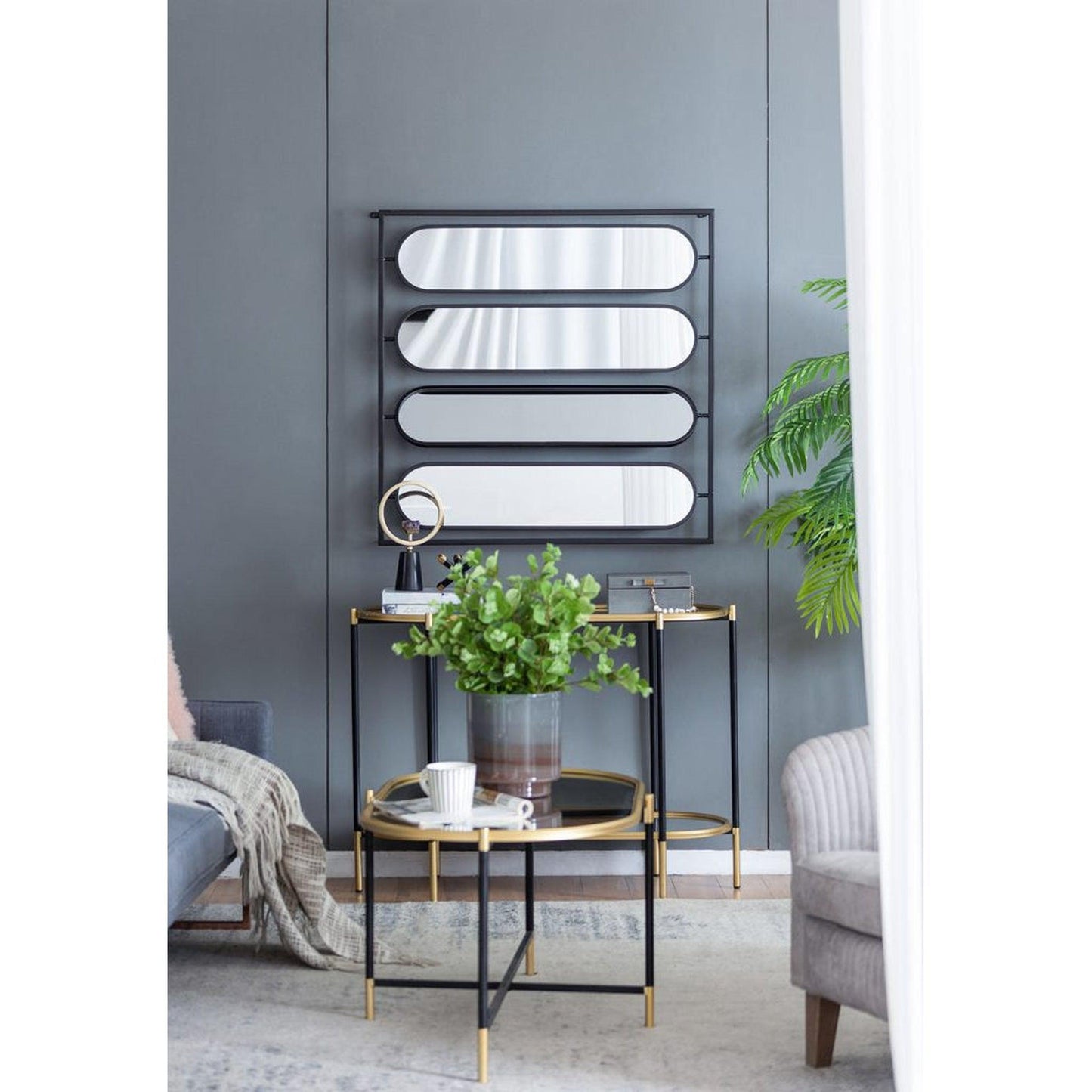 A&B Home 36" x 36" Bundle of 12 Four Oval Shaped in Black Squared Metal Frame Wall-Mounted Swivel Mirror