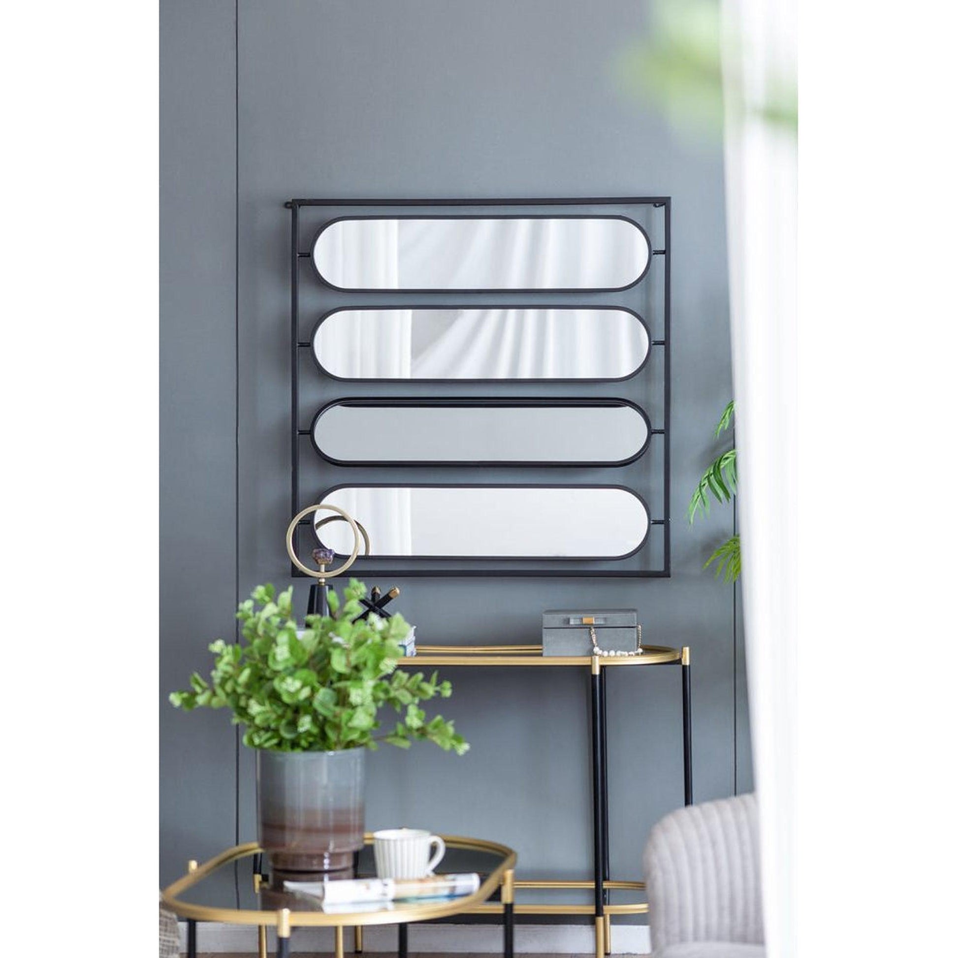 A&B Home 36" x 36" Bundle of 12 Four Oval Shaped in Black Squared Metal Frame Wall-Mounted Swivel Mirror