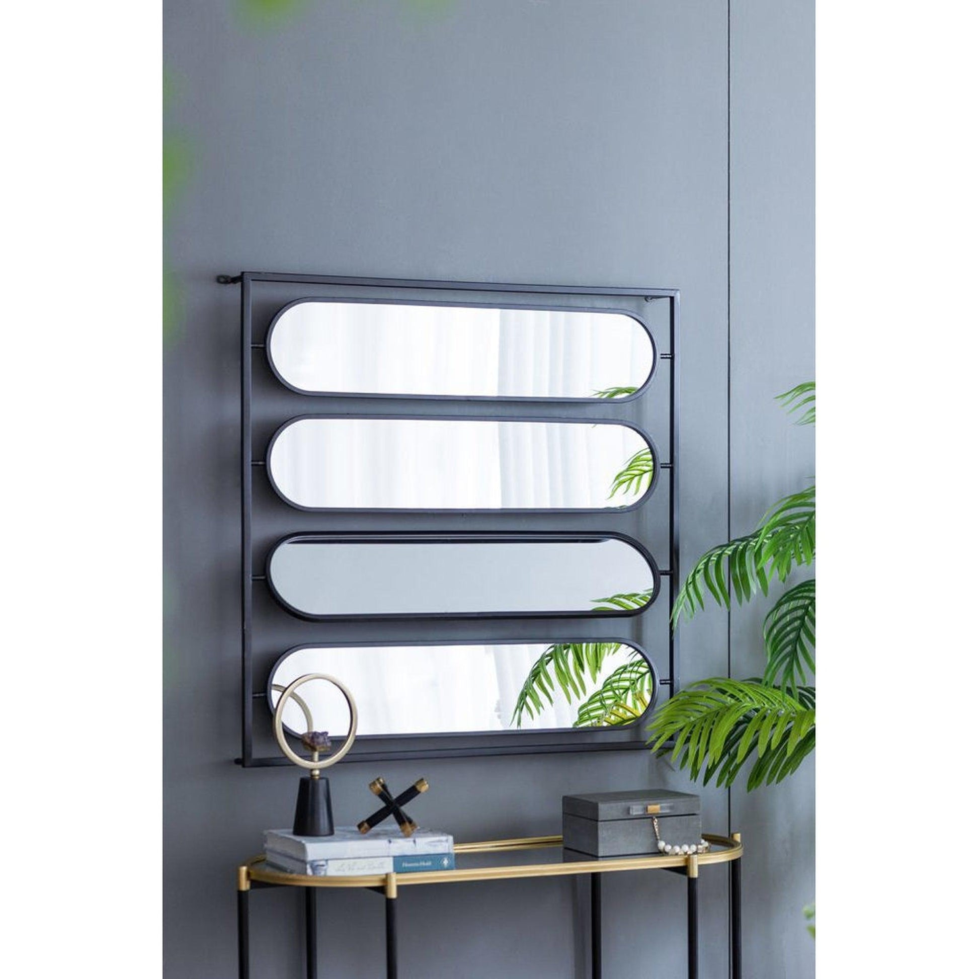 A&B Home 36" x 36" Bundle of 12 Four Oval Shaped in Black Squared Metal Frame Wall-Mounted Swivel Mirror