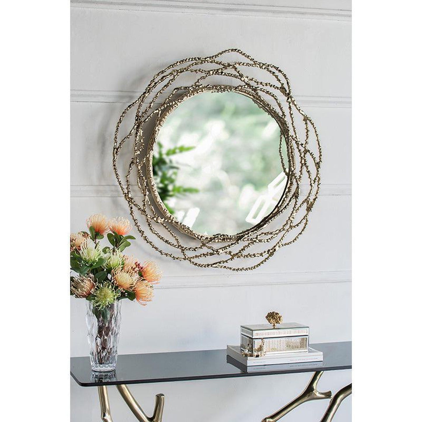 A&B Home 36" x 36" Bundle of 4 Round Gold Aluminum Frame Wall-Mounted Mirror