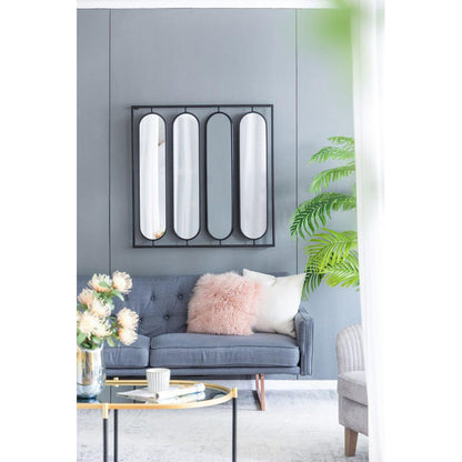 A&B Home 36" x 36" Bundle of 9 Four Oval Shaped in Black Squared Metal Frame Wall-Mounted Swivel Mirror