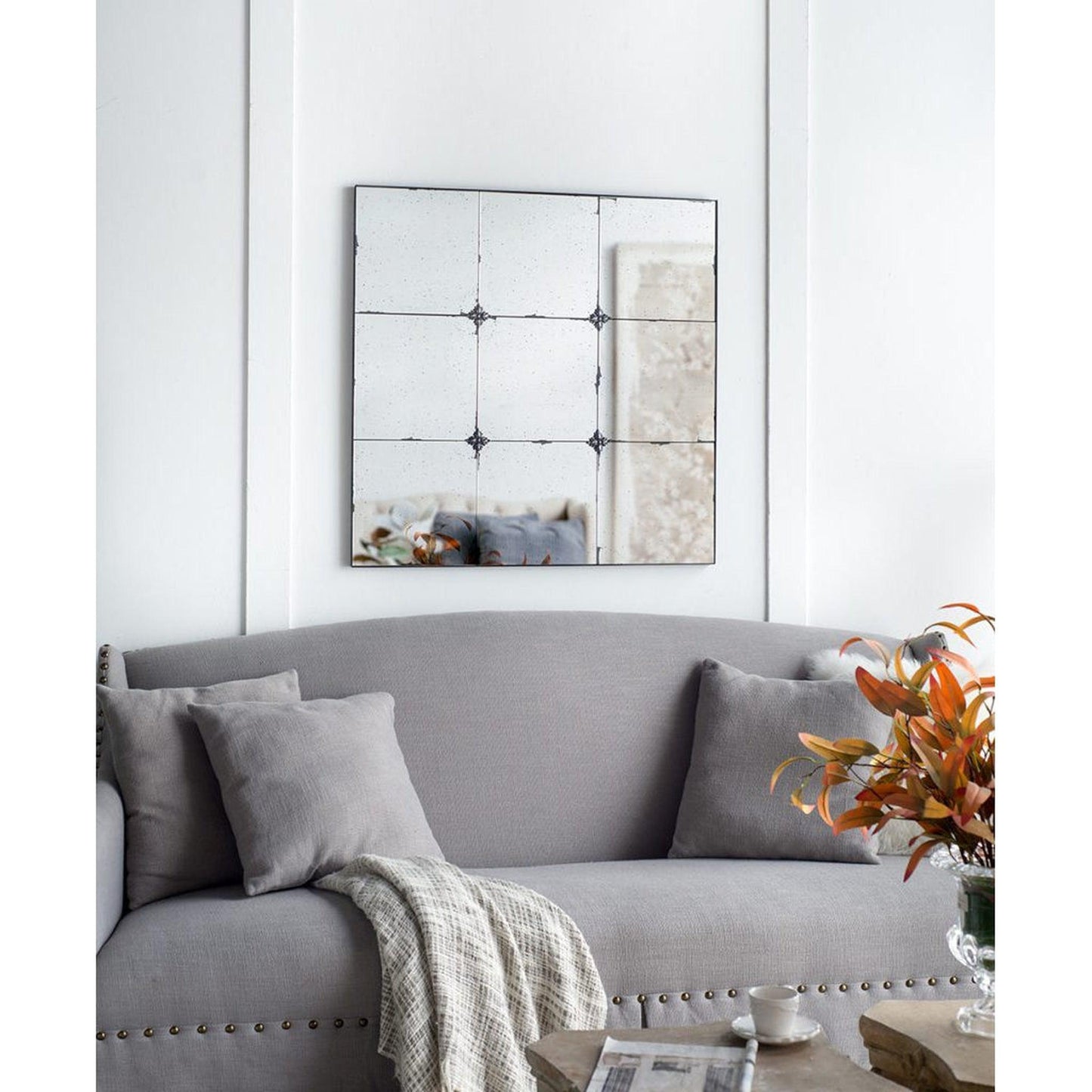 A&B Home 36" x 36" Bundle of 9 Square Shaped Antique Glass Wall-Mounted Mirror