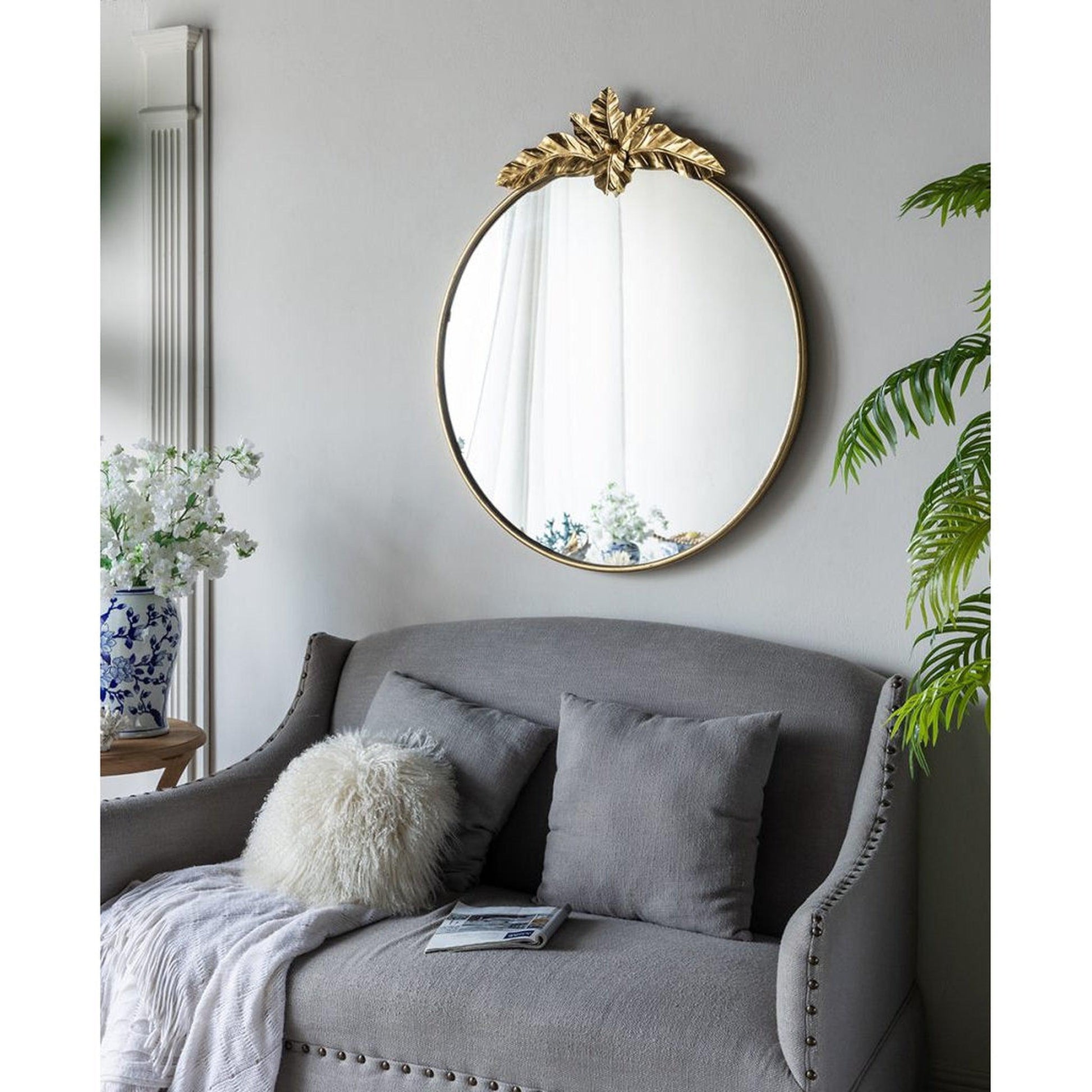 A&B Home 36" x 41" Bundle of 18 Gold Oval Metal Frame Wall-Mounted Mirror With Leaf Accent