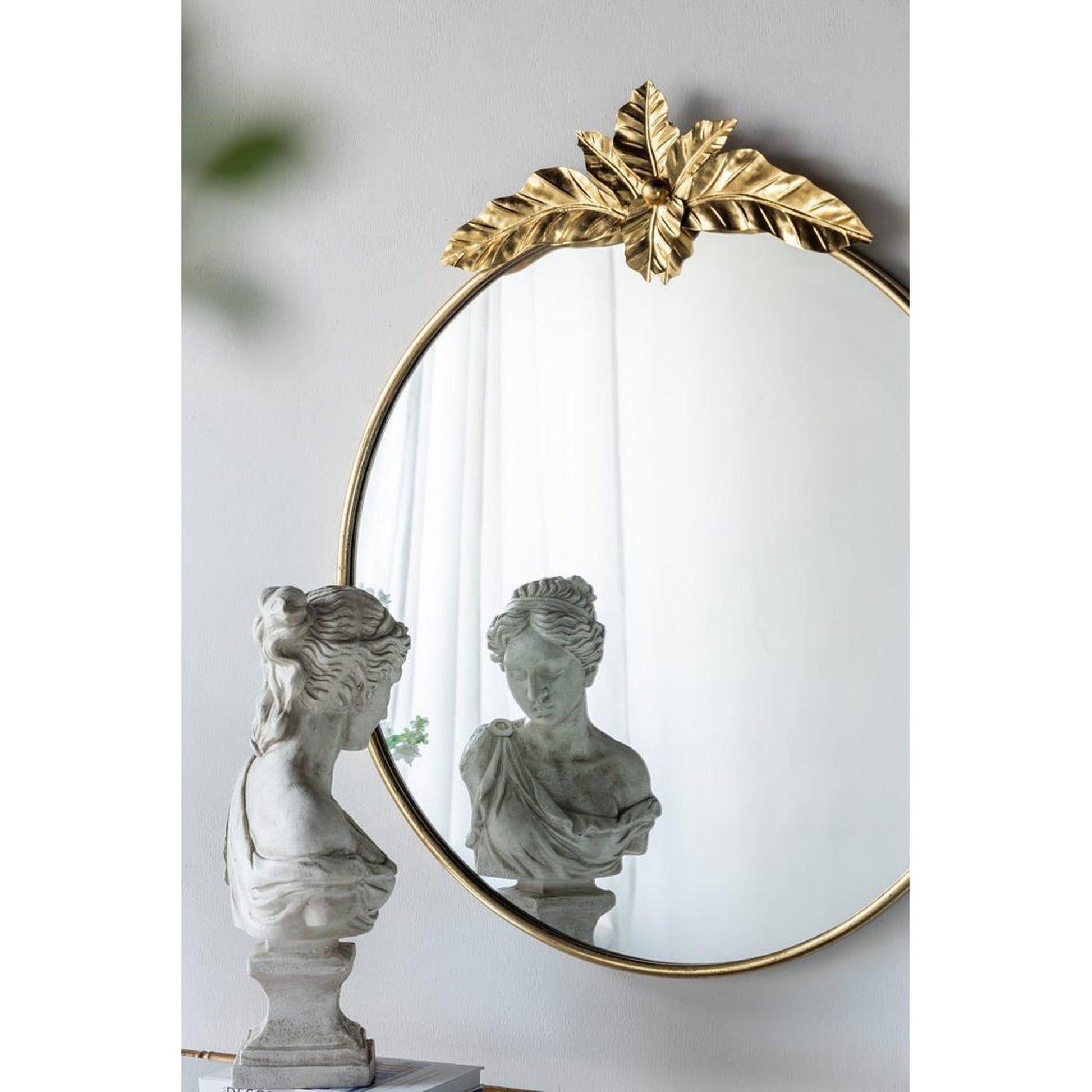 A&B Home 36" x 41" Bundle of 18 Gold Oval Metal Frame Wall-Mounted Mirror With Leaf Accent