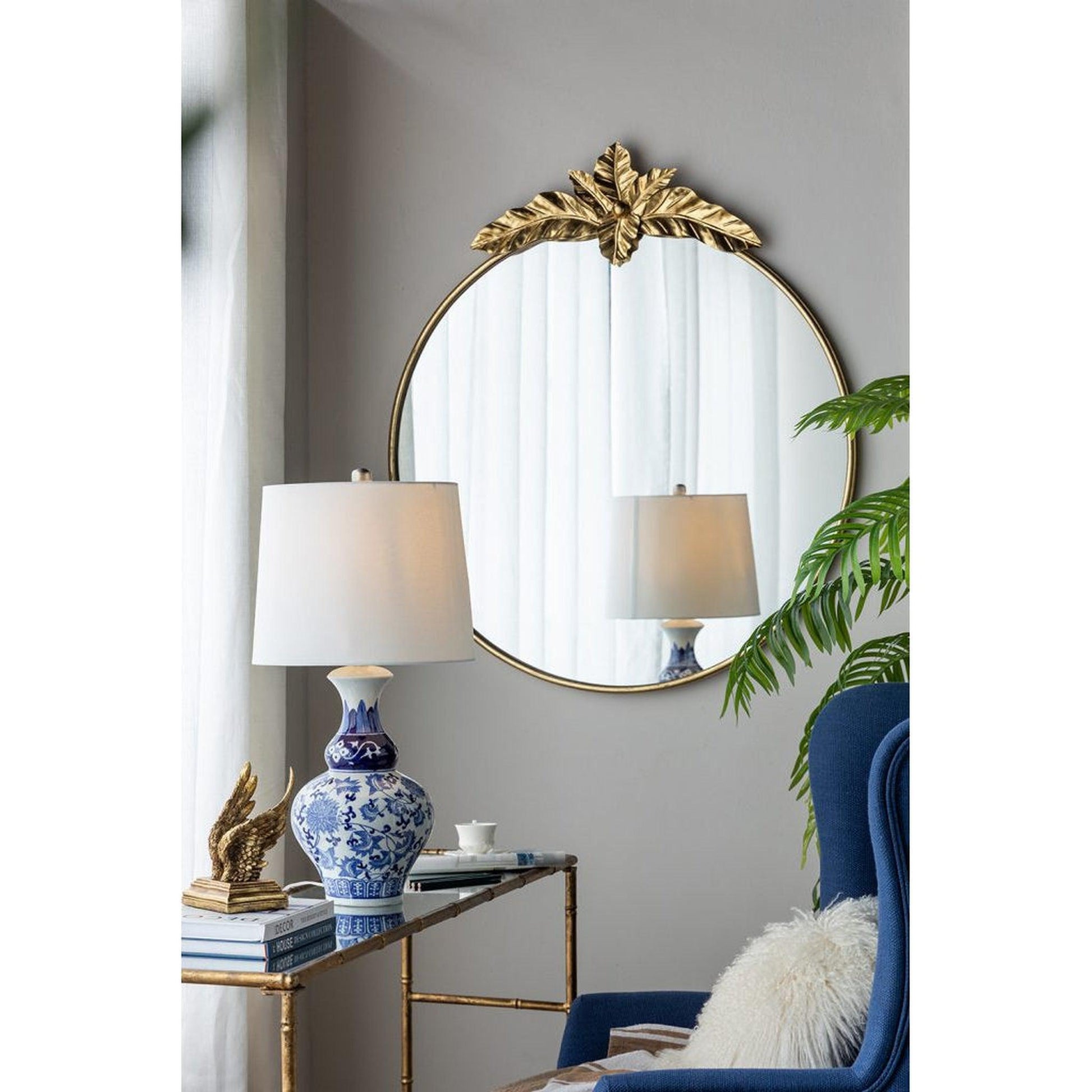 A&B Home 36" x 41" Bundle of 18 Gold Oval Metal Frame Wall-Mounted Mirror With Leaf Accent