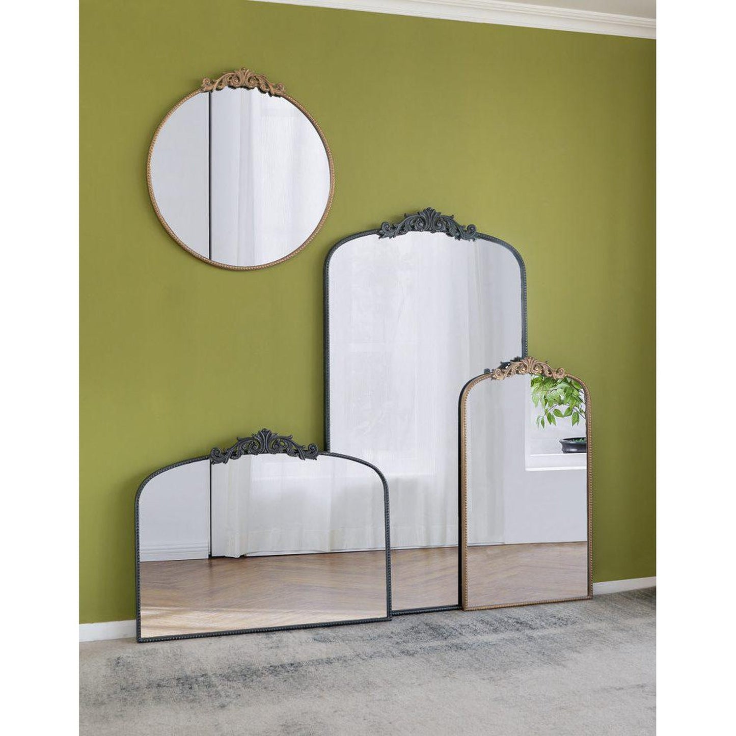 A&B Home 36" x 66" Bundle of 6 Black Frame Full-Length Arched Freestanding Mirror