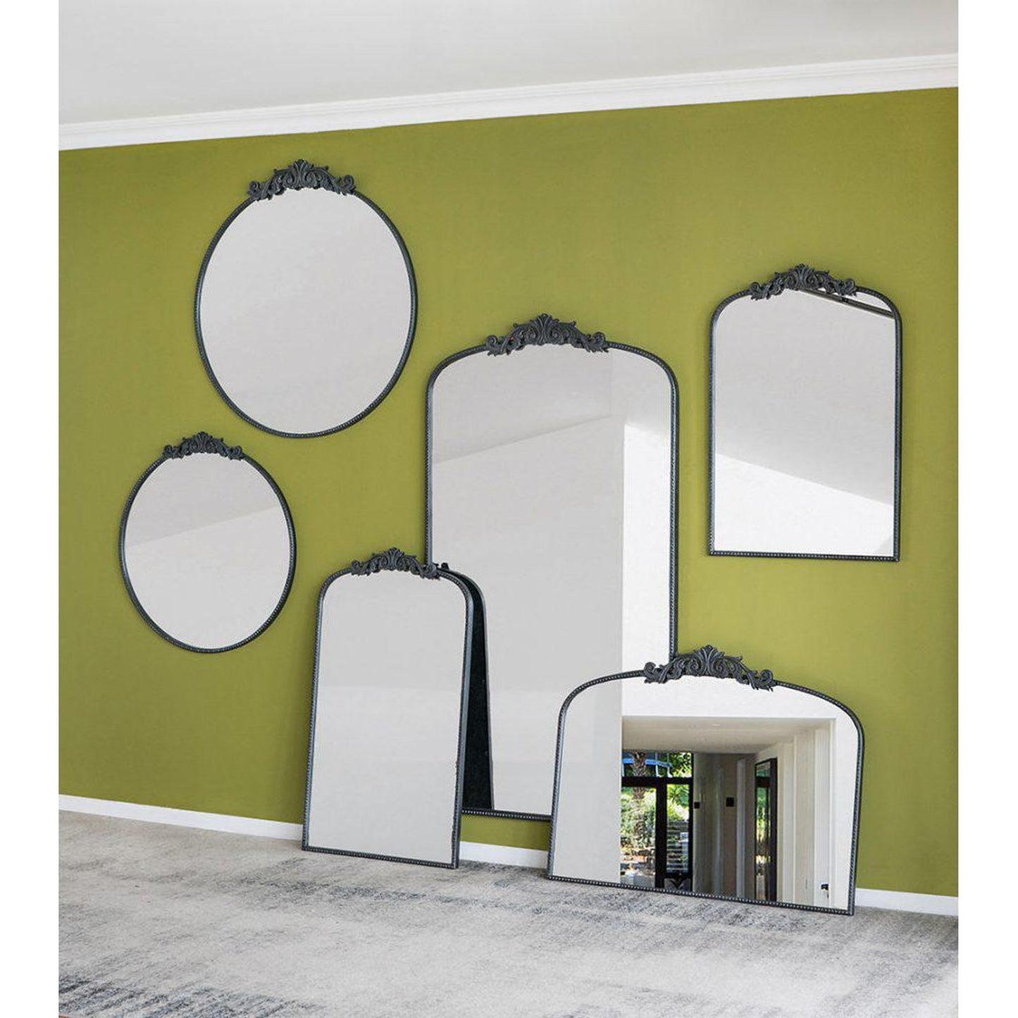 A&B Home 36" x 66" Bundle of 6 Black Frame Full-Length Arched Freestanding Mirror