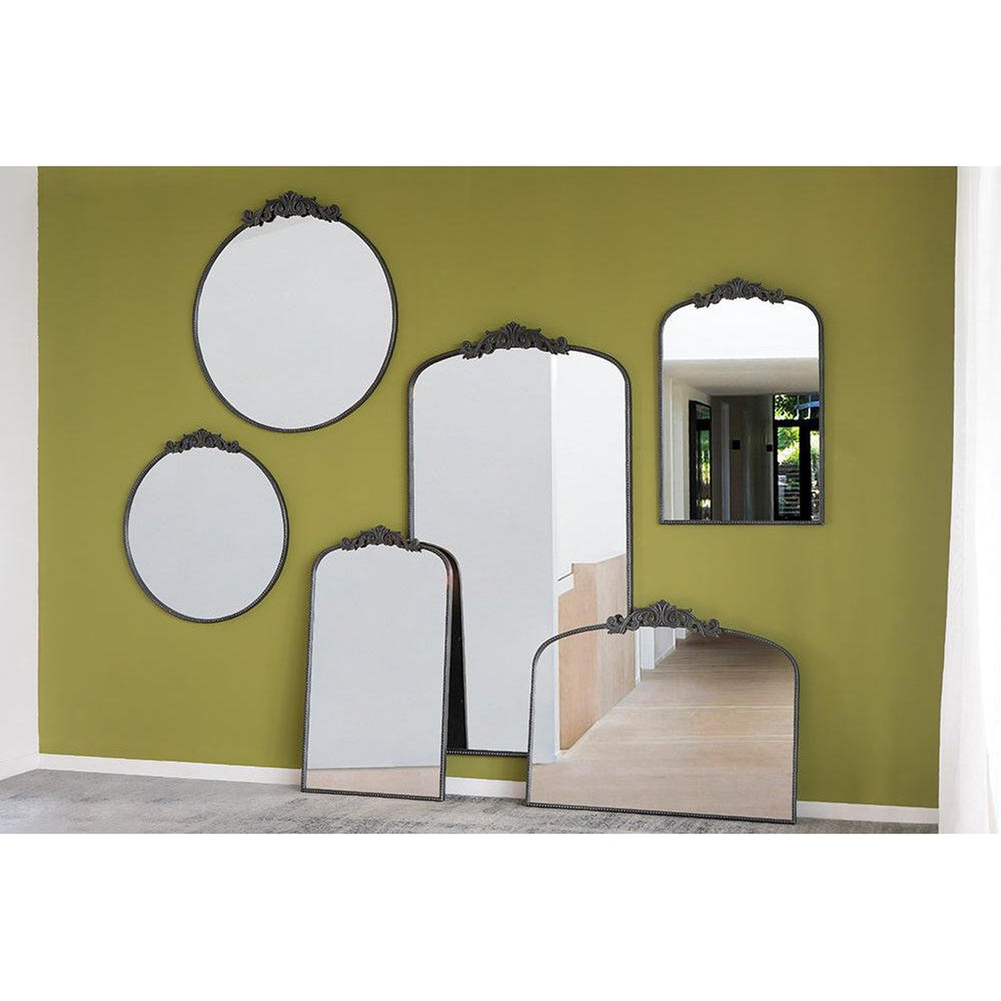 A&B Home 36" x 66" Bundle of 6 Black Frame Full-Length Arched Freestanding Mirror