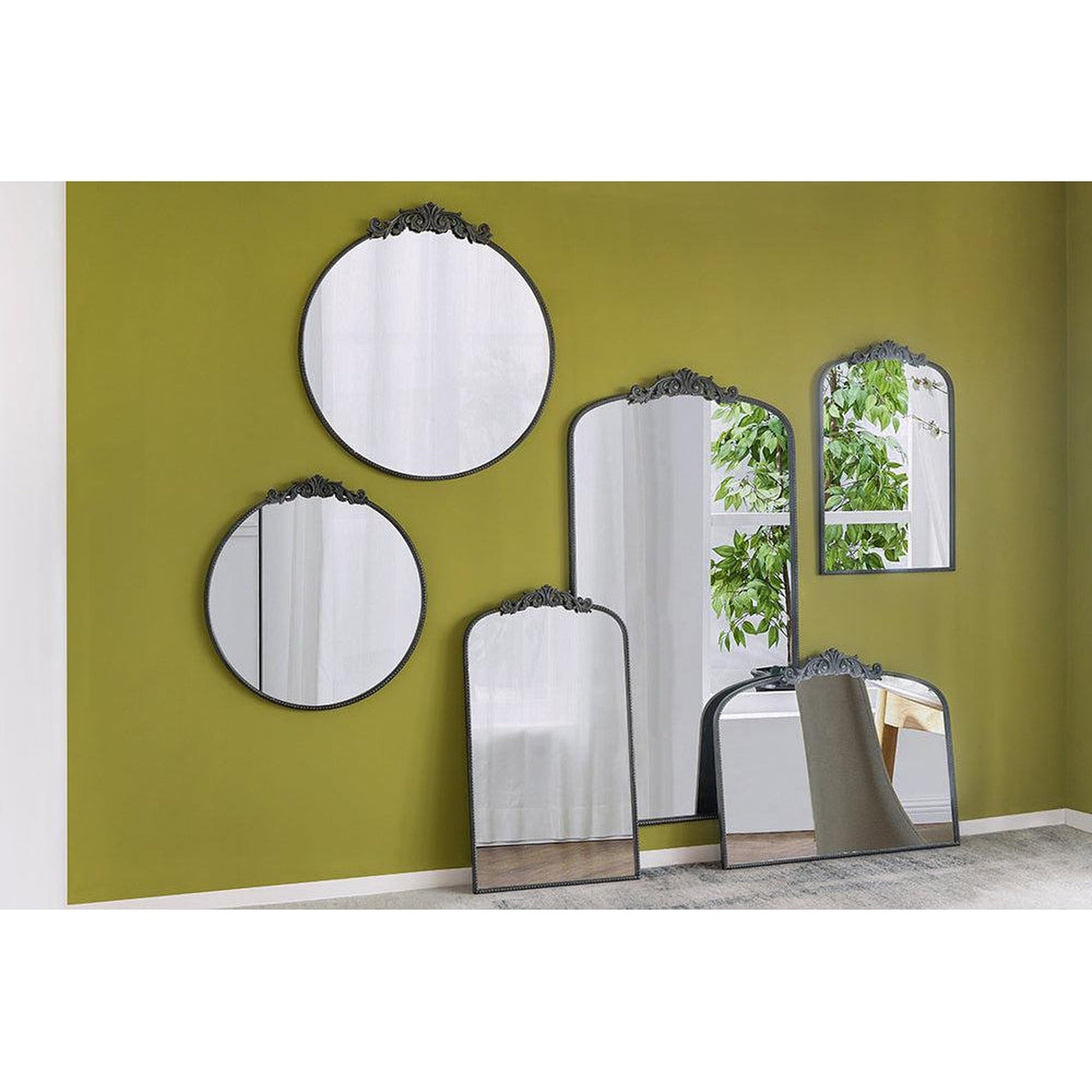 A&B Home 36" x 66" Bundle of 6 Black Frame Full-Length Arched Freestanding Mirror