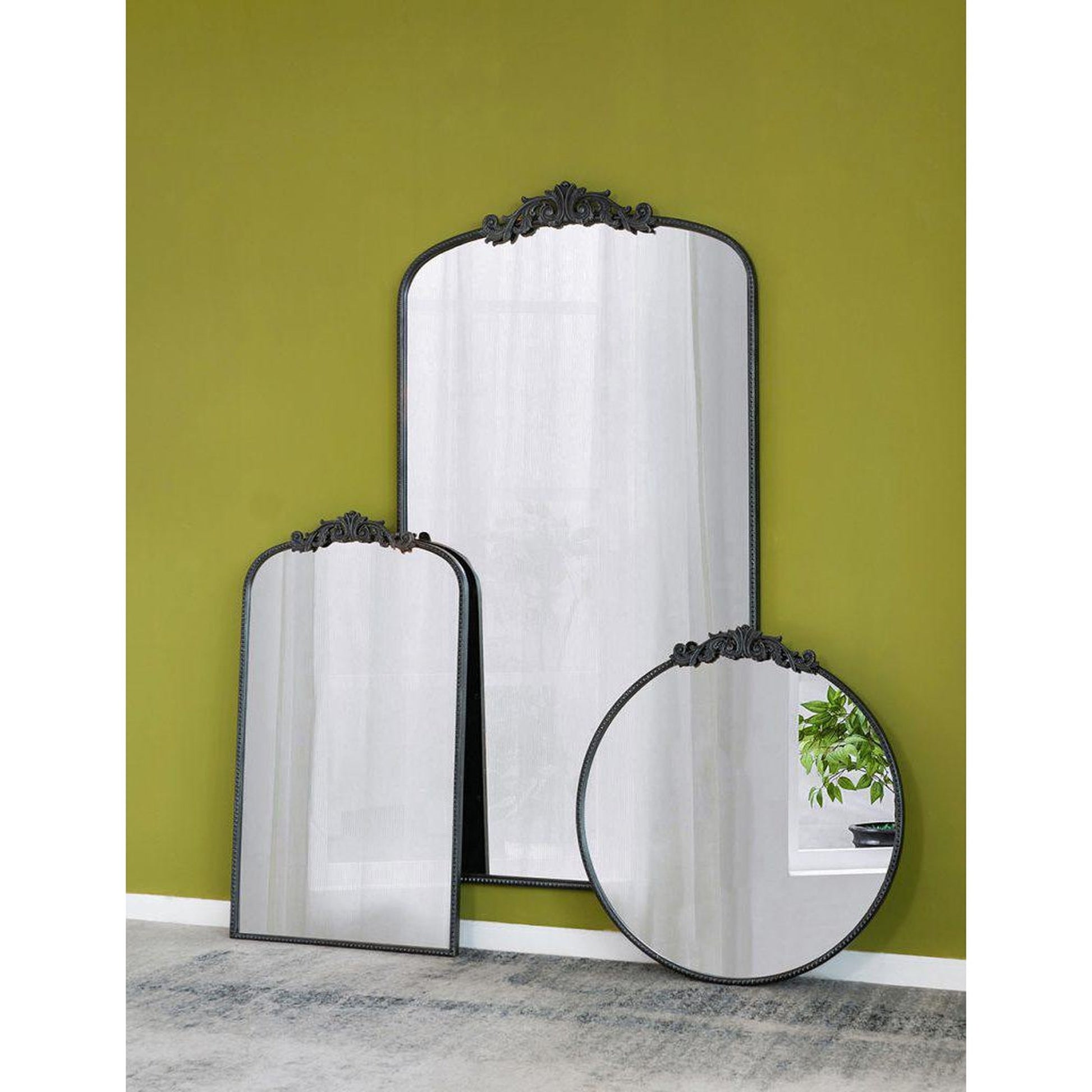 A&B Home 36" x 66" Bundle of 6 Black Frame Full-Length Arched Freestanding Mirror