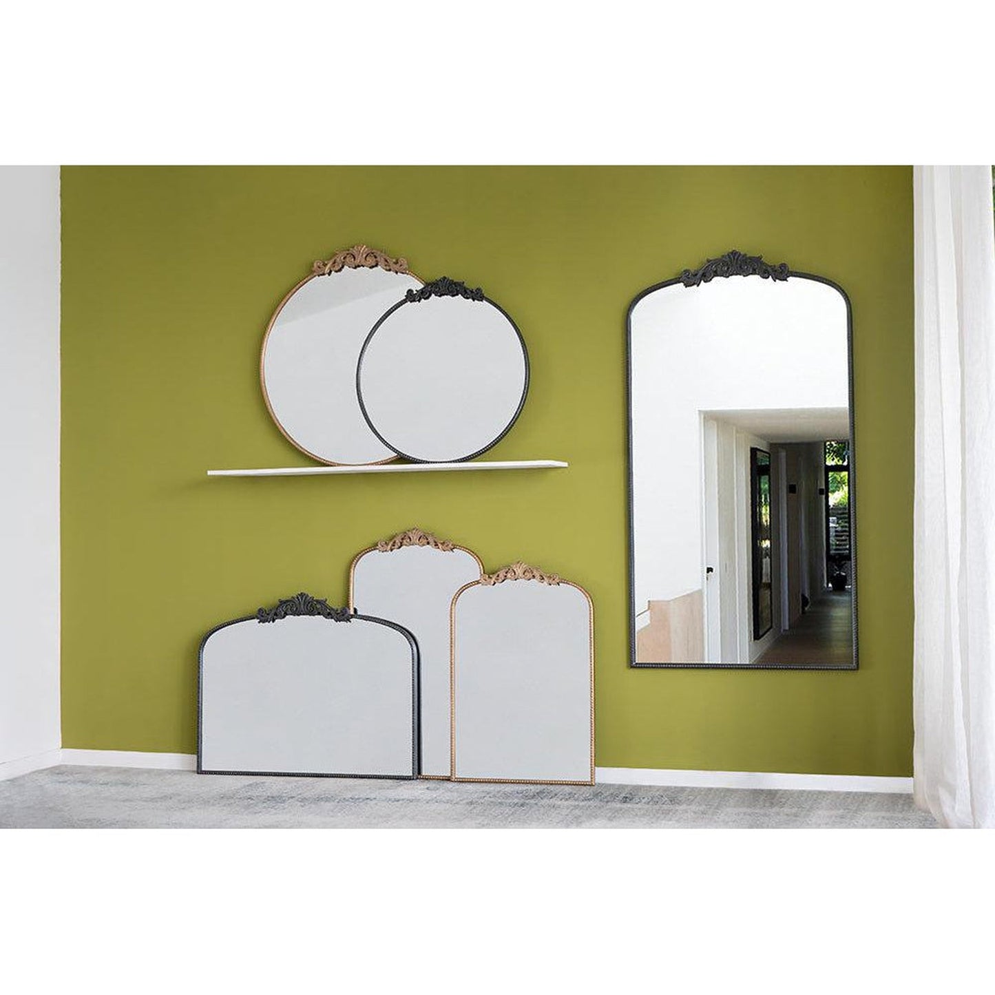 A&B Home 36" x 66" Bundle of 6 Black Frame Full-Length Arched Freestanding Mirror