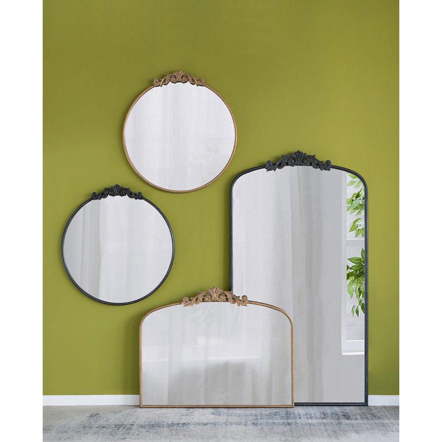 A&B Home 36" x 66" Bundle of 6 Black Frame Full-Length Arched Freestanding Mirror