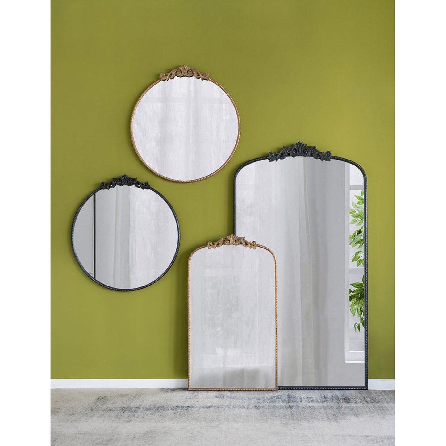 A&B Home 36" x 66" Bundle of 6 Black Frame Full-Length Arched Freestanding Mirror