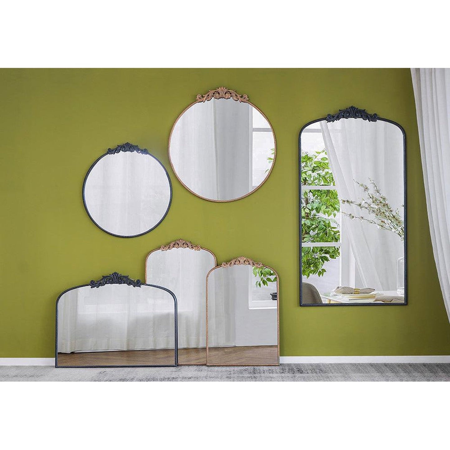 A&B Home 36" x 66" Bundle of 8 Black Frame Full-Length Arched Freestanding Mirror