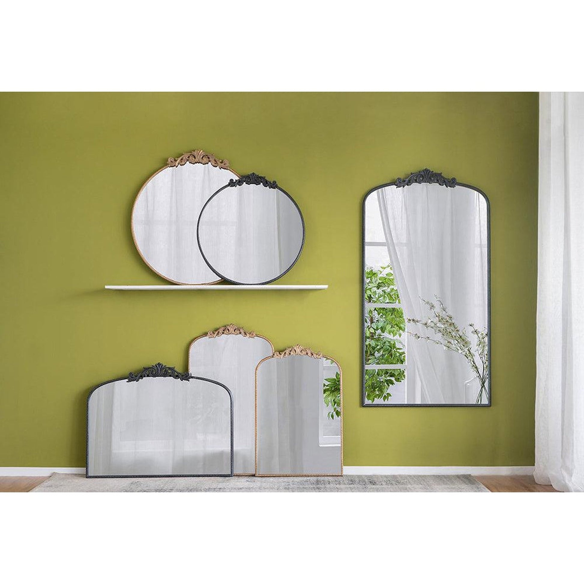 A&B Home 36" x 66" Bundle of 8 Black Frame Full-Length Arched Freestanding Mirror