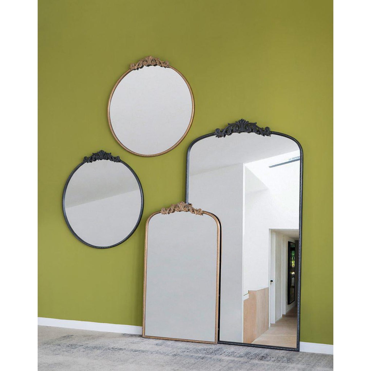 A&B Home 36" x 66" Bundle of 8 Black Frame Full-Length Arched Freestanding Mirror