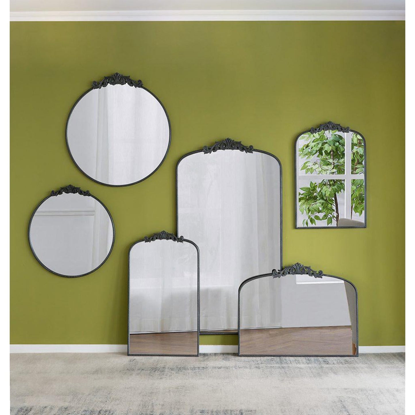 A&B Home 36" x 66" Bundle of 8 Black Frame Full-Length Arched Freestanding Mirror