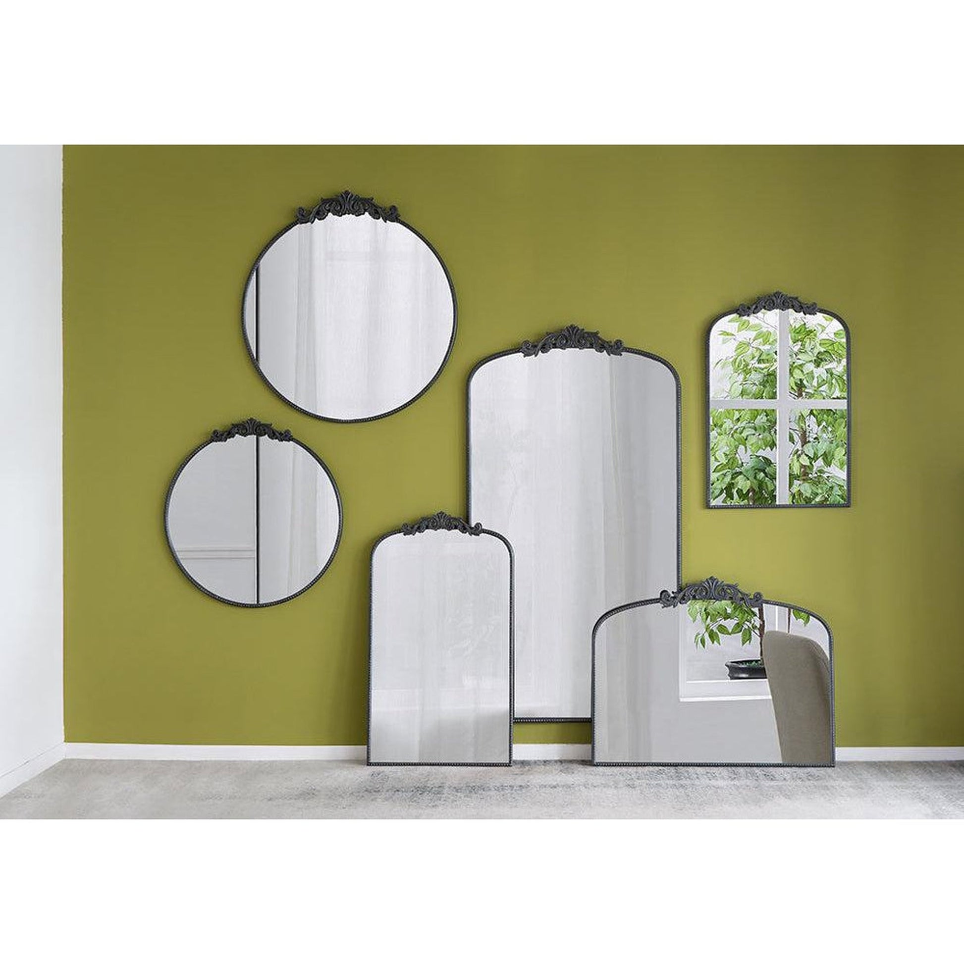 A&B Home 36" x 66" Bundle of 8 Black Frame Full-Length Arched Freestanding Mirror