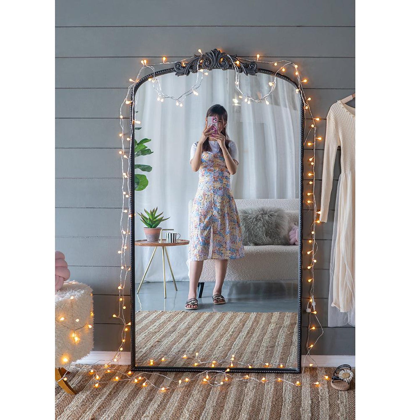 A&B Home 36" x 66" Bundle of 8 Black Frame Full-Length Arched Freestanding Mirror