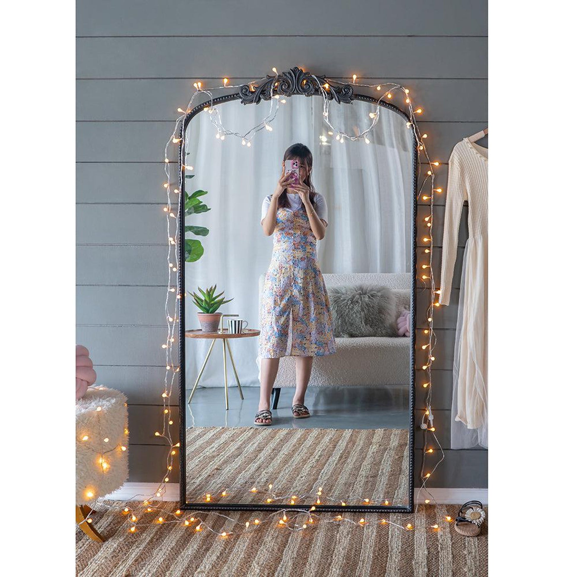 A&B Home 36" x 66" Bundle of 8 Black Frame Full-Length Arched Freestanding Mirror