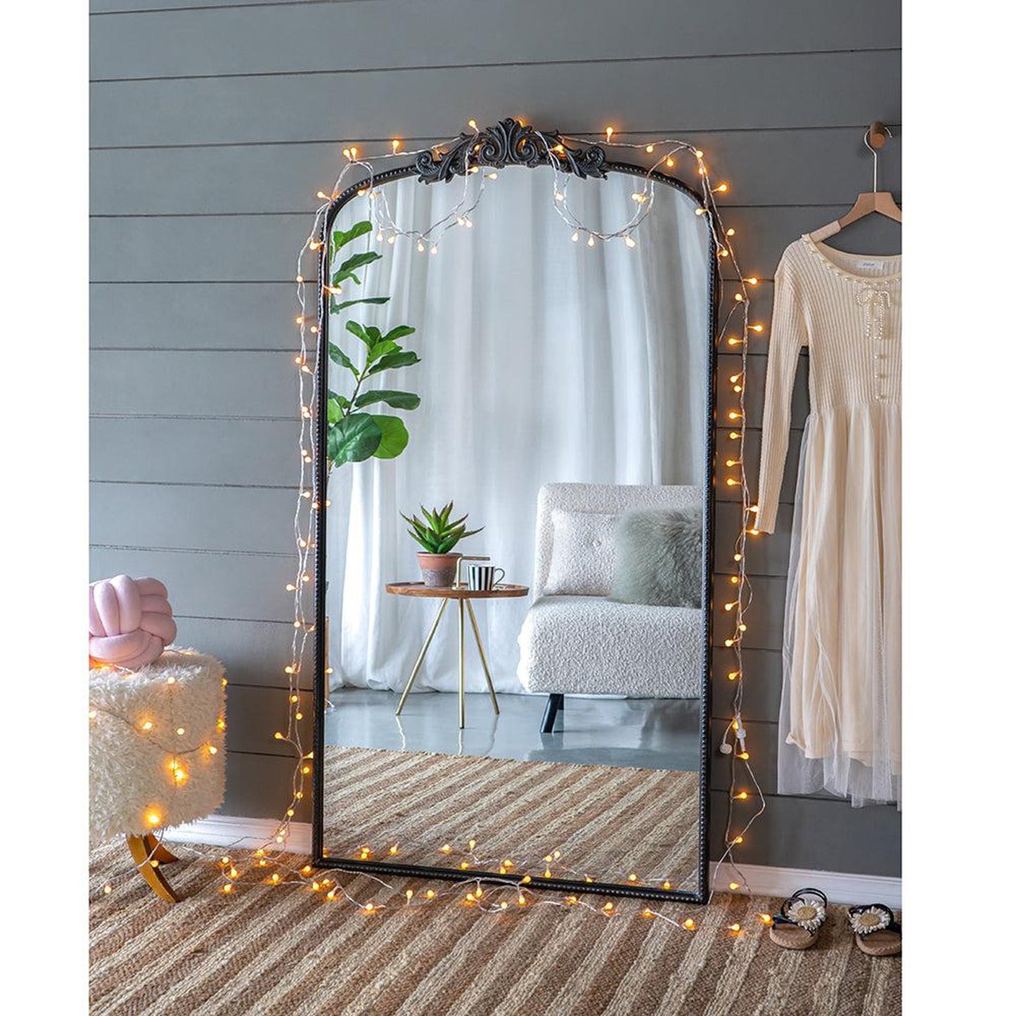 A&B Home 36" x 66" Bundle of 8 Black Frame Full-Length Arched Freestanding Mirror