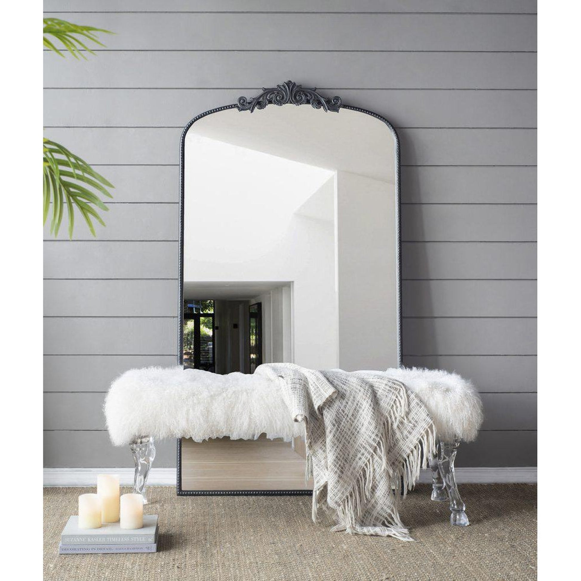 A&B Home 36" x 66" Bundle of 8 Black Frame Full-Length Arched Freestanding Mirror