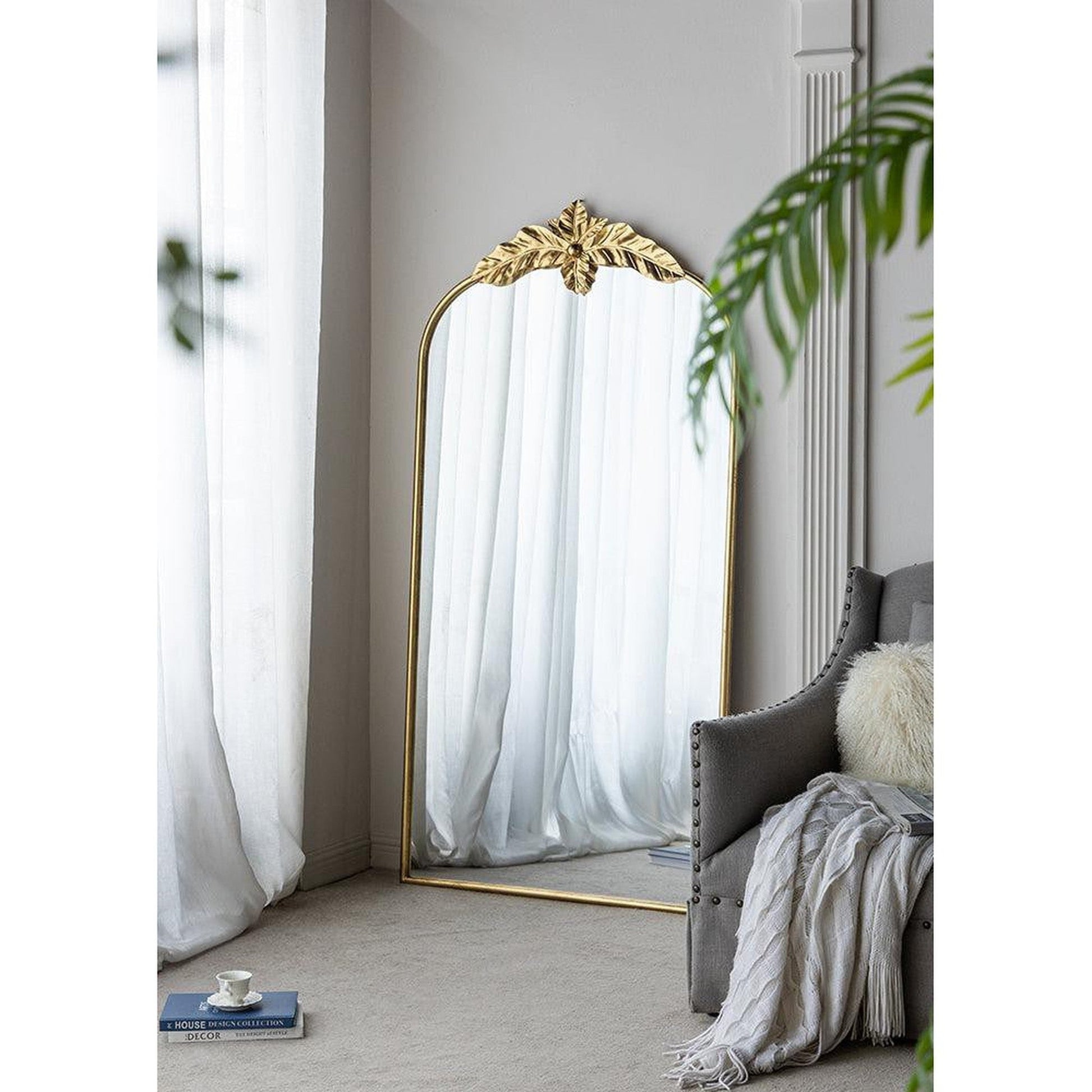 A&B Home 36" x 66" Bundle of 9 Large Arched Gold Leaf Accent Framed Floor Mirror